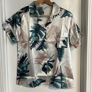 Tropical print silk pajama set